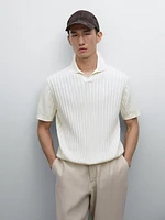 Ribbed knit polo collar sweater