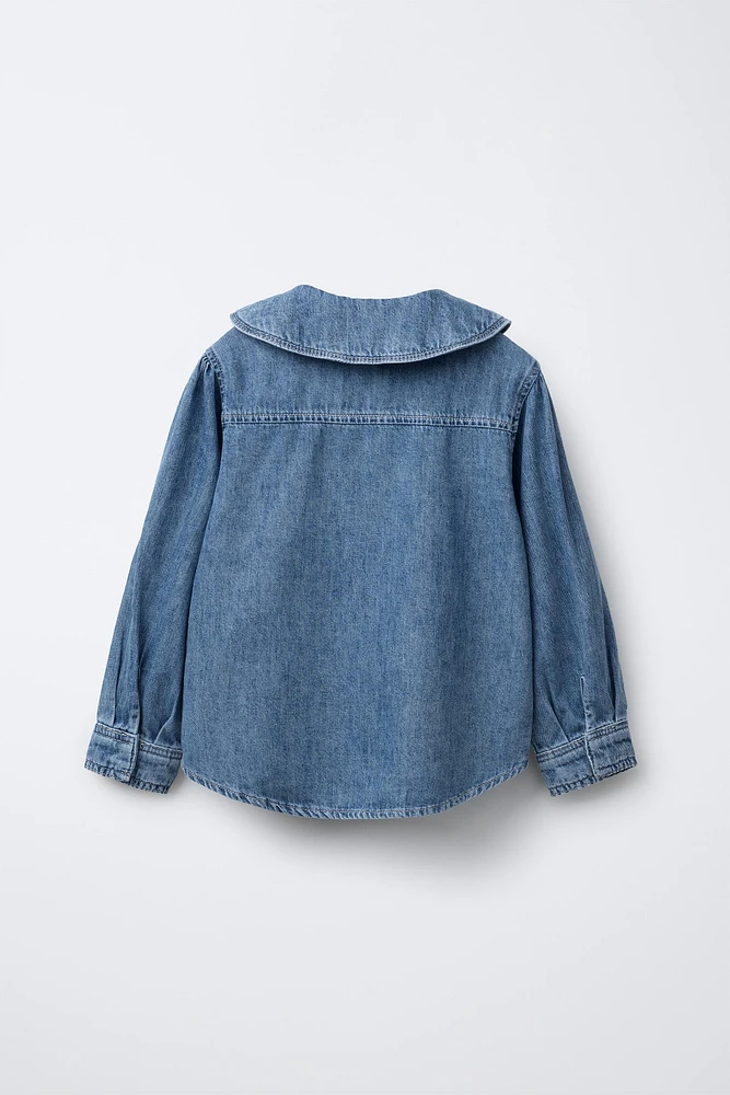 CHEMISE EN DENIM À COL CLAUDINE