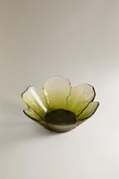 GLASS BOWL WITH RAISED FLORAL DESIGN