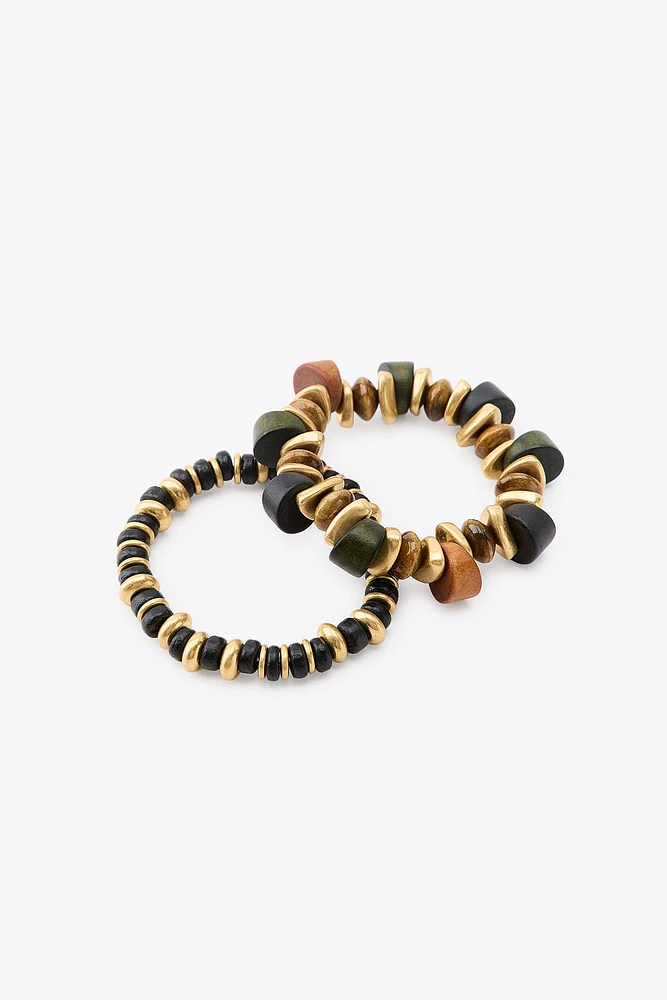 PACK OF 4 WOODEN PIECE BRACELETS