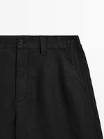 100% linen darted Bermuda shorts