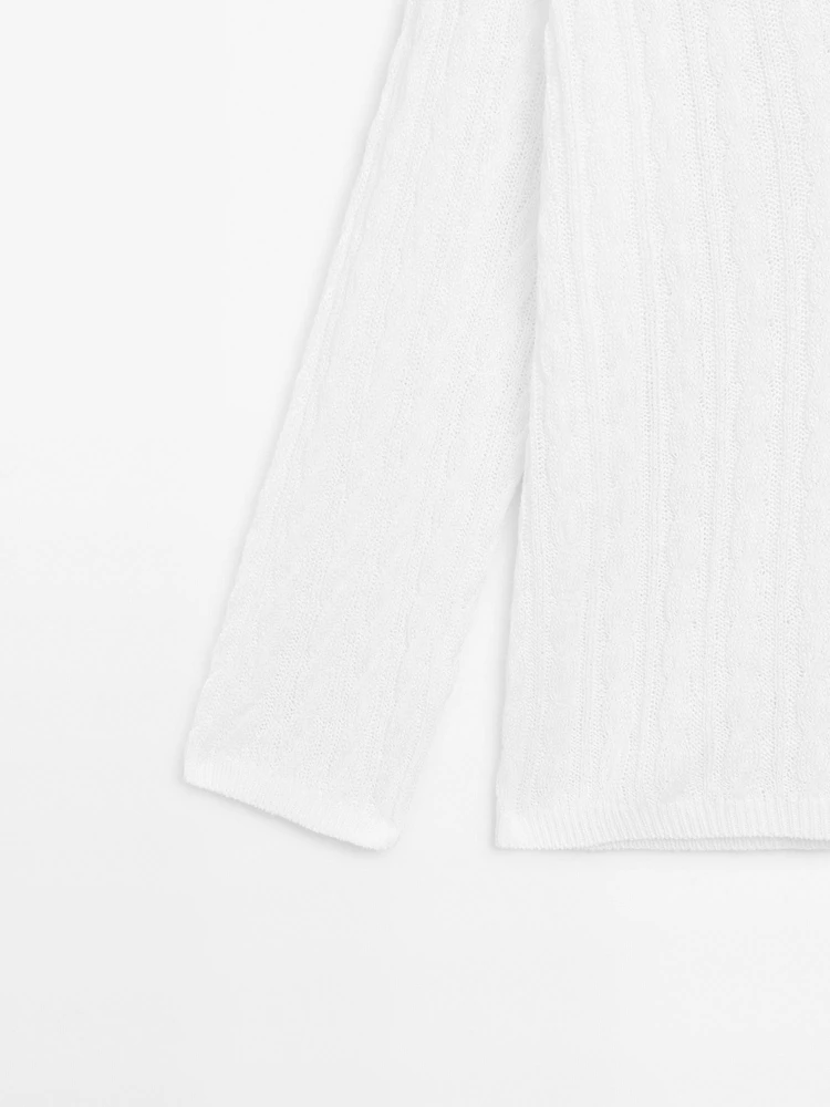 Pull coton en maille tressée ajourée
