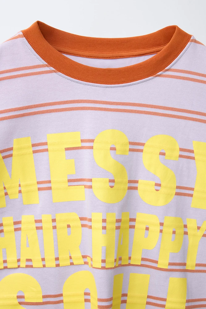 STRIPED AND TEXT T-SHIRT