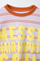 STRIPED AND TEXT T-SHIRT