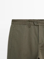 Cotton and linen tapered fit trousers