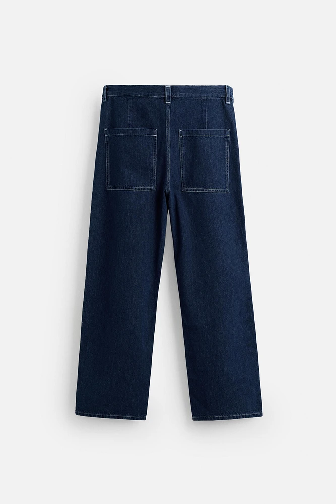 CONTRAST STITCHED WIDE LEG JEANS