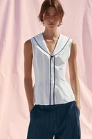 POPLIN TIE TRIM TOP