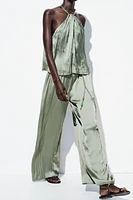 PANTALON SATINÉ CEINTURE LACET