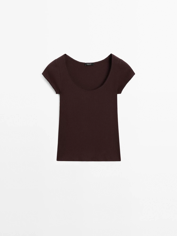 Cotton T-shirt with lace trim detail