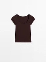 Cotton T-shirt with lace trim detail