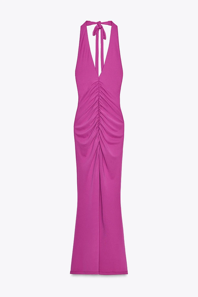 RUCHED HALTER DRESS