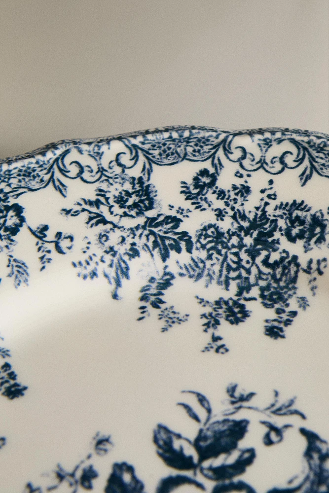ASSIETTE PLATE FAÏENCE IMPRIMÉ FLEURS