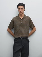 100% linen striped knit polo shirt