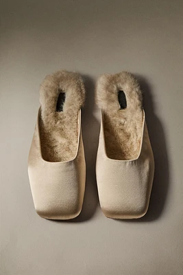 WARM SATEEN MULE SLIPPERS