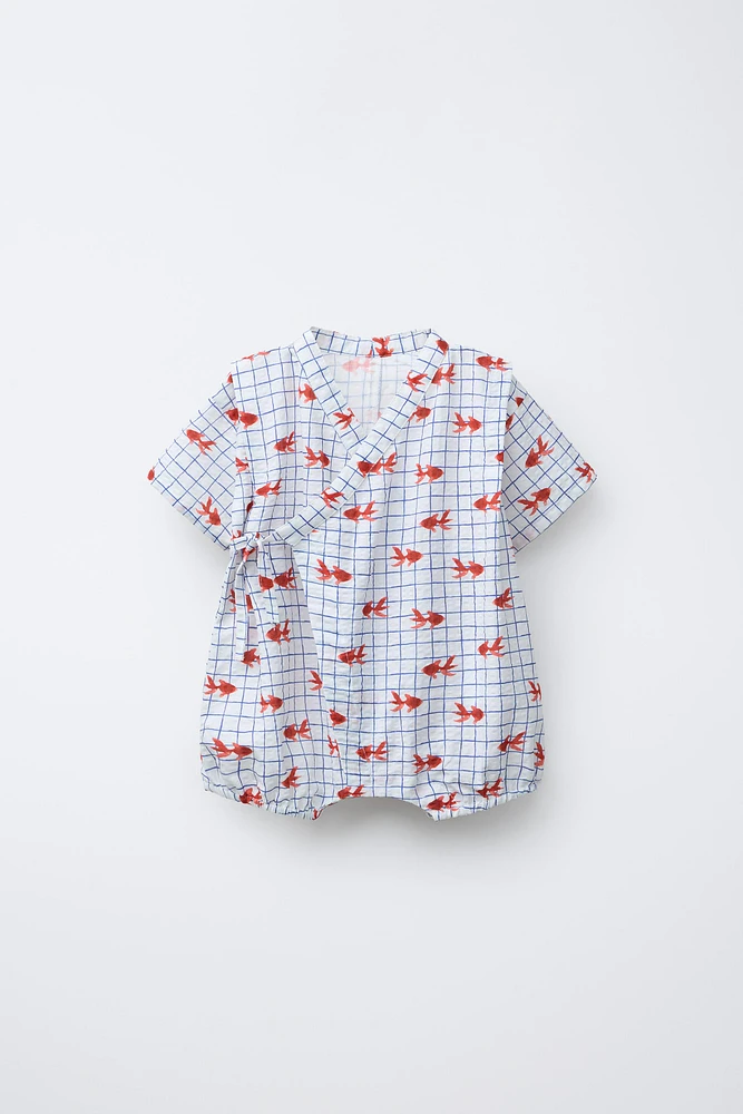 1-9 MOIS/ BARBOTEUSE KIMONO IMPRIMÉE GOLDEN FISH