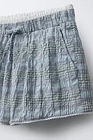 PLAID PRINT DOUBLE WAISTBAND SHORTS