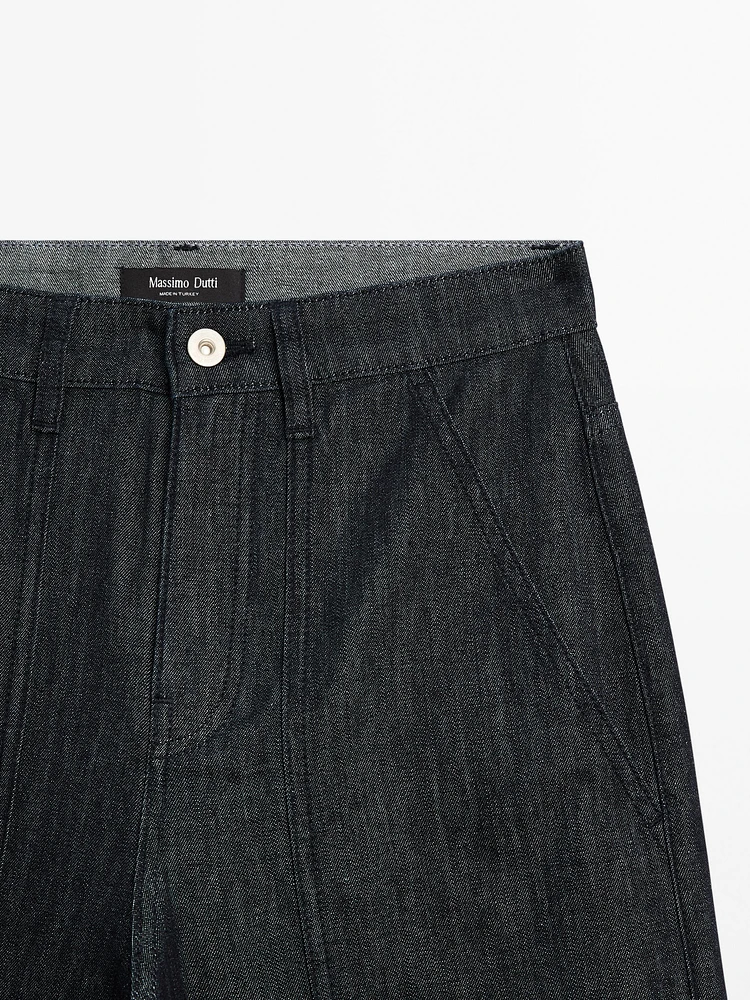 Wide leg denim trousers