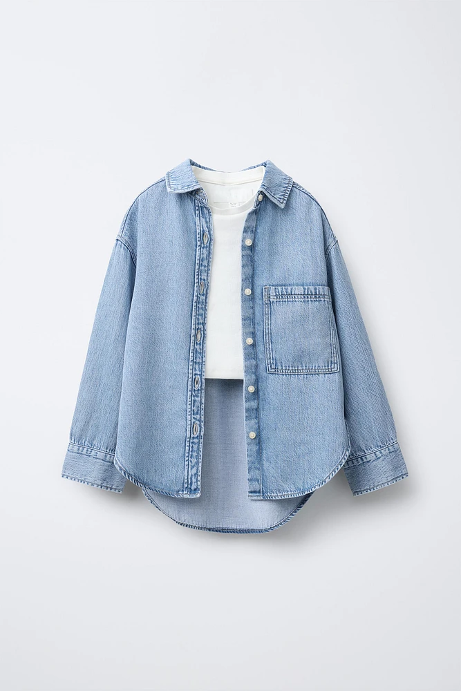 DENIM SHIRT AND RIB KNIT T-SHIRT SET