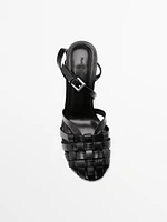 Leather high-heel cage sandals