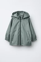 RUBBERIZED RAINCOAT WITH REMOVABLE HOOD