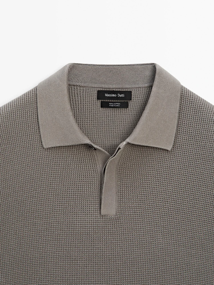 Textured cotton knit polo shirt