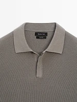 Textured cotton knit polo shirt