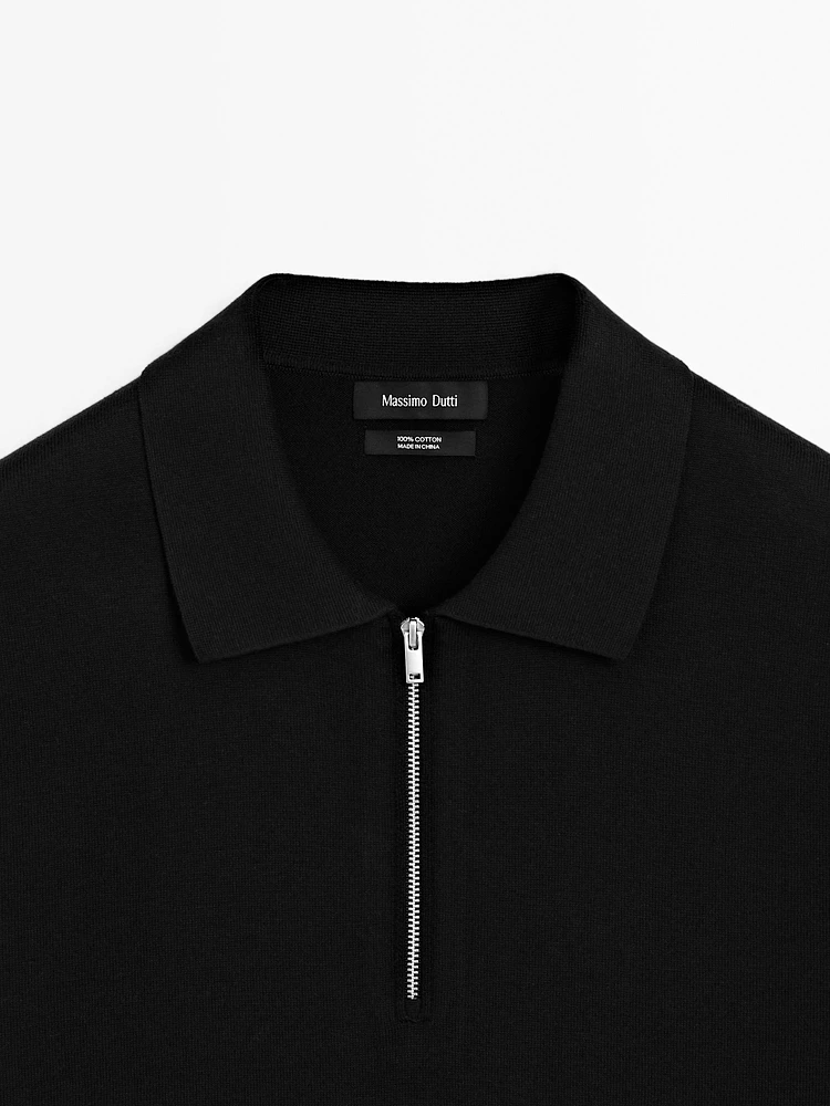 Cotton knit quarter-zip polo shirt