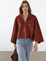 Chemise large en cuir et daim