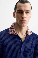CONTRAST TEXTURED KNIT POLO SHIRT