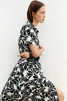 ROBE MIDI EN POPELINE IMPRIMÉE CEINTURE