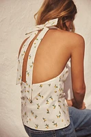 LEMON PRINT TIE HALTER TOP