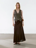 100% linen long flounce skirt
