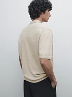 100% linen knit polo collar sweater