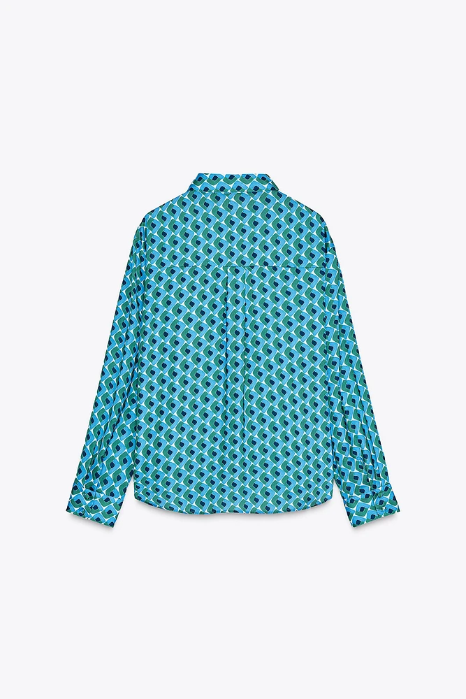 GEOMETRIC PRINT SATIN EFFECT SHIRT