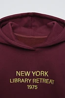 TEXT PRINT LINED HOODIE SWEATSHIRT