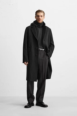 HERRINGBONE TEXTURED WOOL BLEND COAT