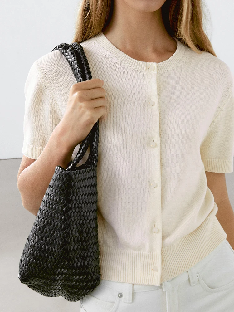 Cardigan maille manches courtes coton