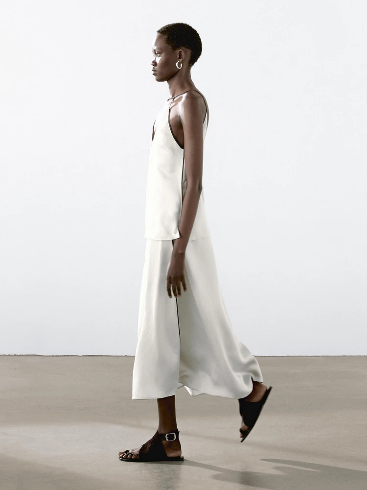 Satin midi skirt with trims
