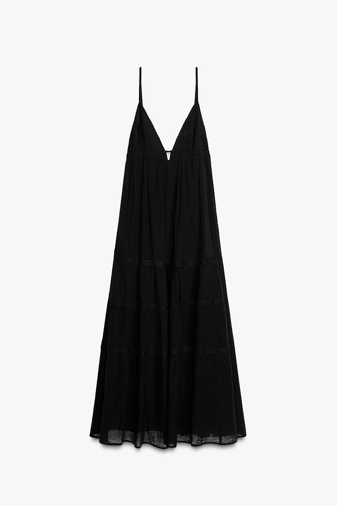EMBROIDERED GAUZE MIDI DRESS