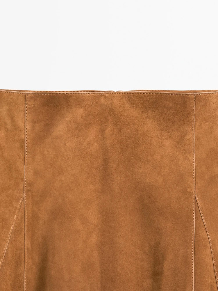Jupe midi ample en cuir et daim