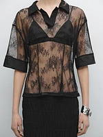 Lace shirt with polo collar