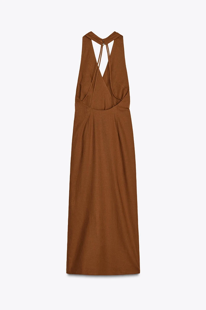 LINEN MIDI DRESS WITH GOLD APPLIQUÉ
