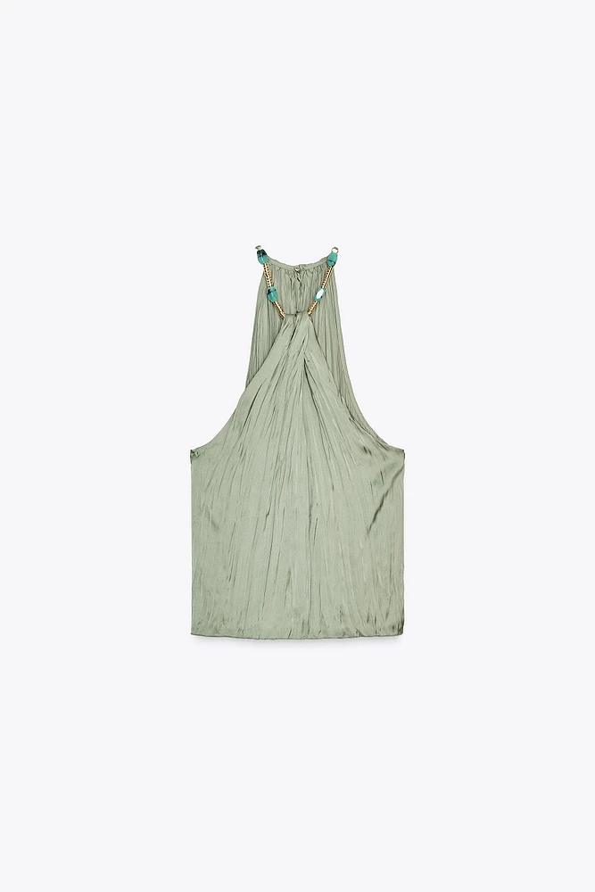 TOP HALTER SATINÉ FANTAISIE