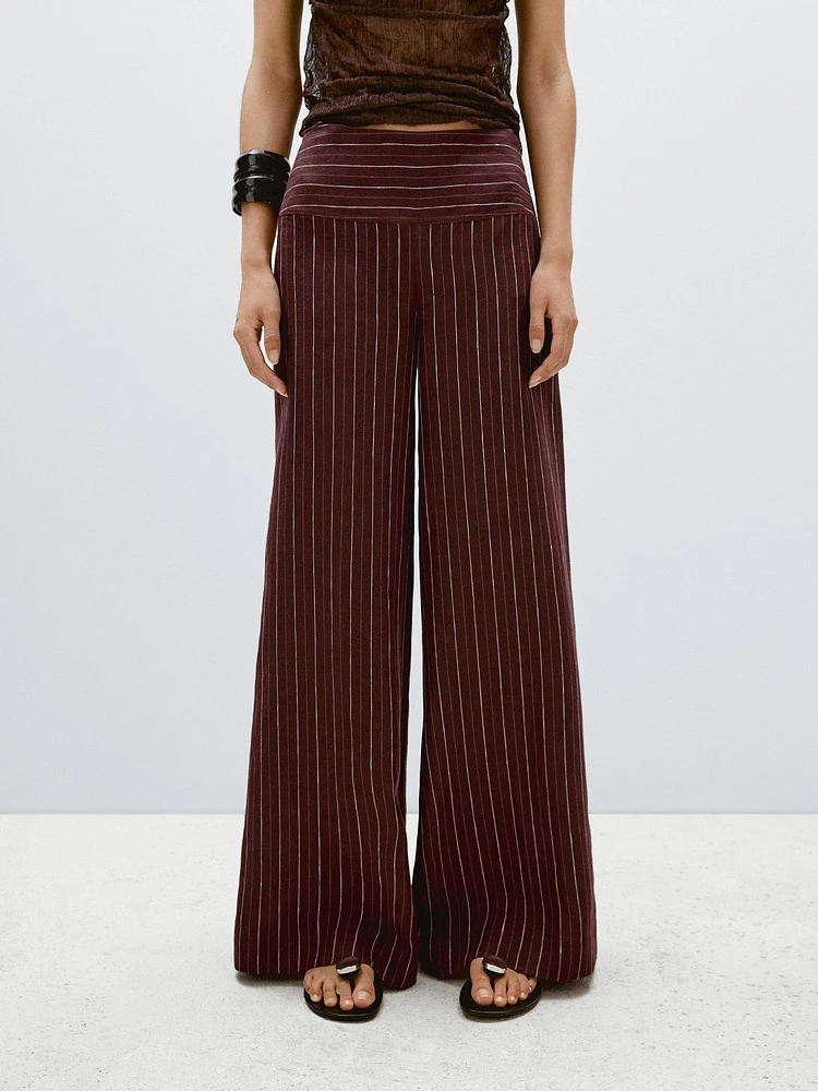 Pantalon large lin taille haute