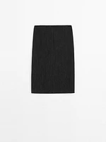 Herringbone midi skirt with slit