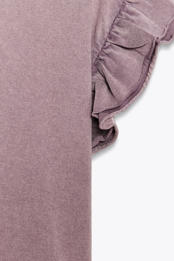 WASHED EFFECT RUFFLE T-SHIRT