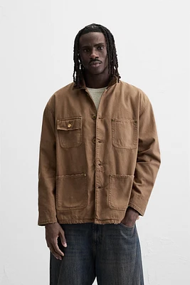 WASHED JACKET WITH CONTRASTING COLLAR