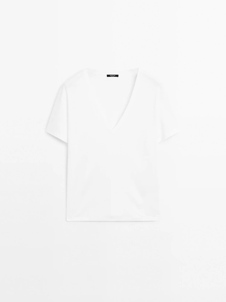 T-shirt 100 % coton à col en V