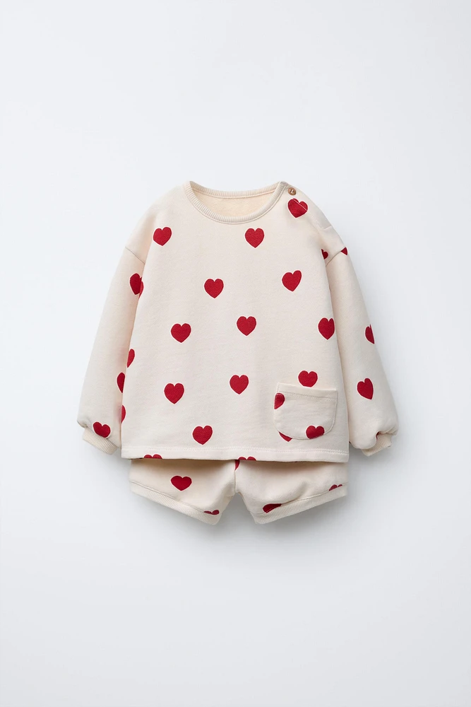 HEART PRINT SWEATSHIRT AND BERMUDA SET