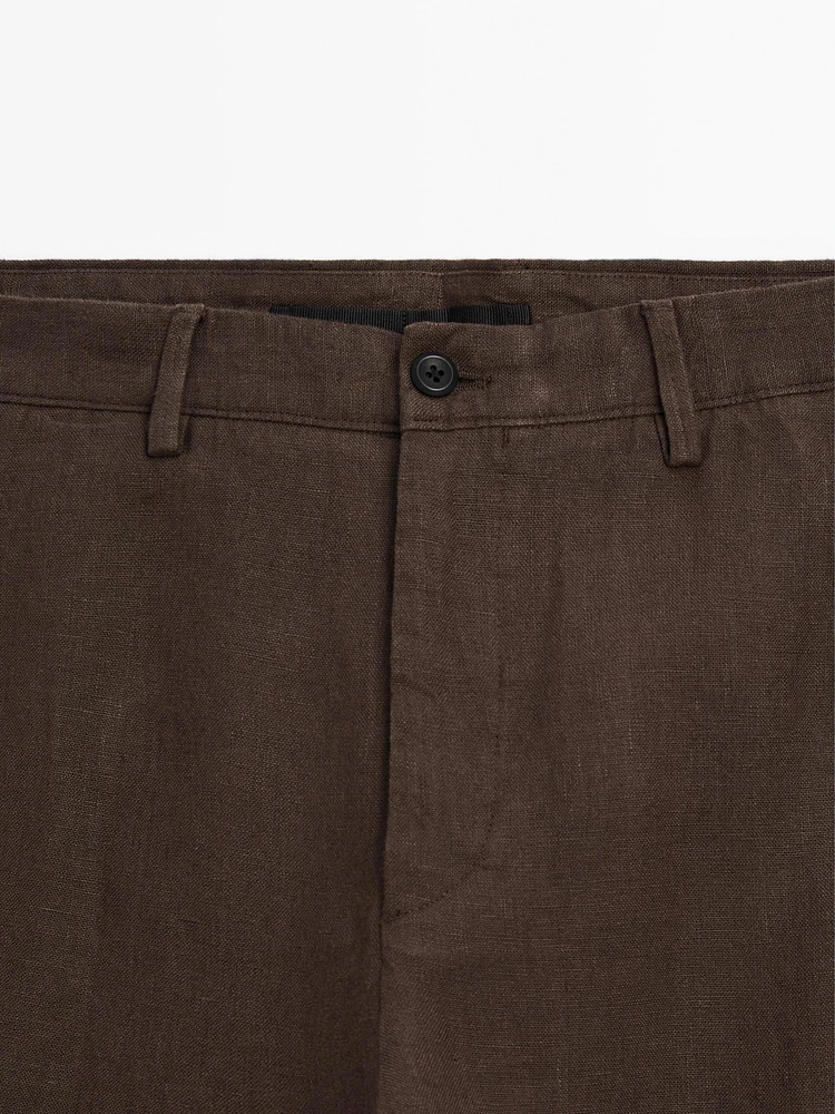 Pantalon straight 100 % lin